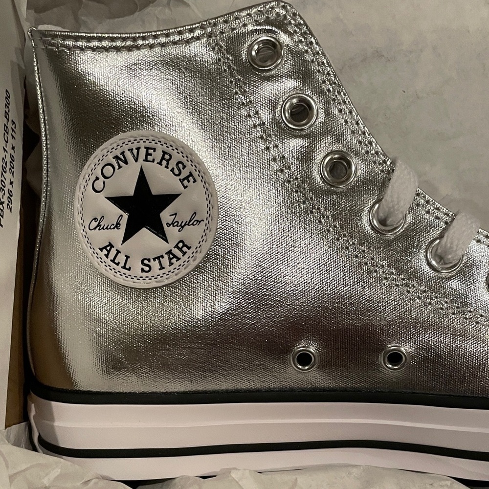 NIB Converse All Star Silver Metallic High Top Sneakers Streetwear Casual 8.5